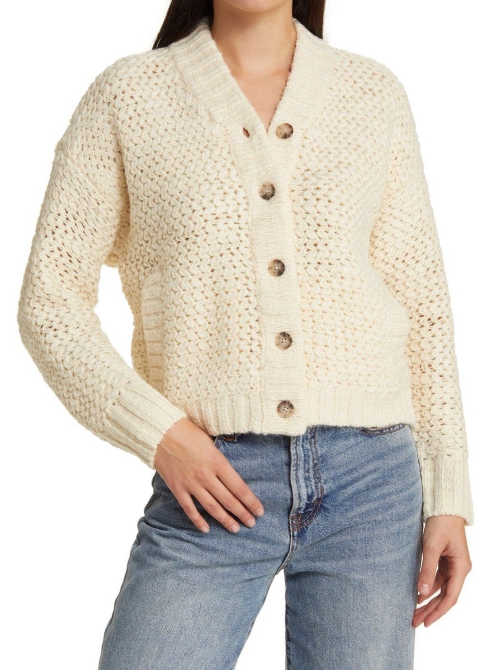 Madewell Bomber Cardigan Sweater in Antique Cream Size - S